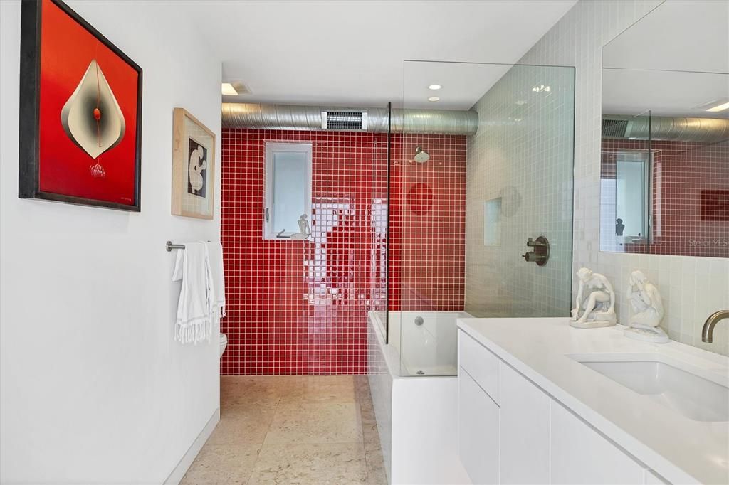 Bathroom, Dual Sink Vanities, Glass Shower, Interior, Recessed Lighting