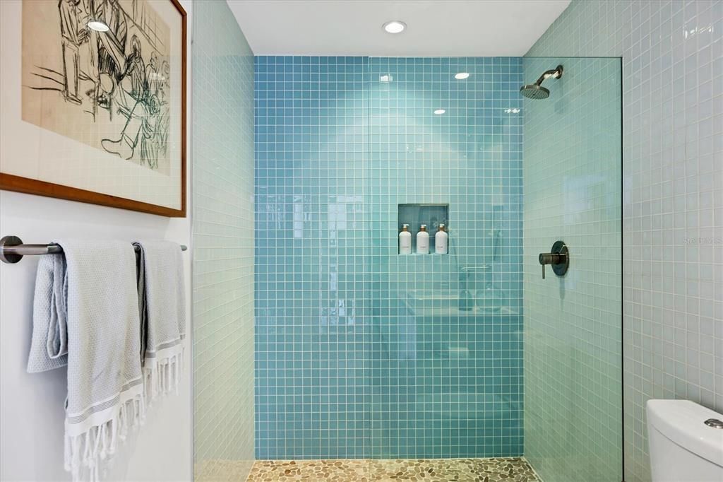 Bathroom, Glass Shower, Interior, Recessed Lighting