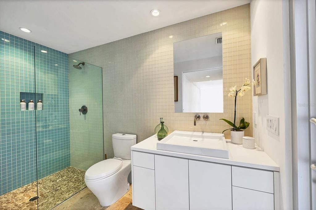 Bathroom, Glass Shower, Interior, Recessed Lighting