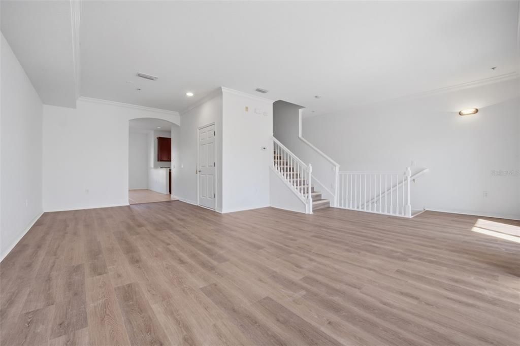 Empty room, Interior, Recessed Lighting, Wood Texture Flooring