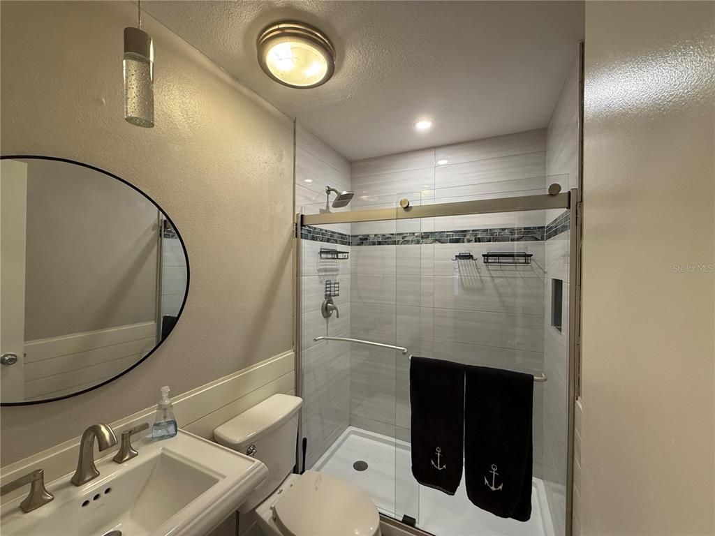 Bathroom, Glass Shower, Interior, Recessed Lighting