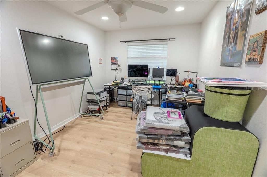 Home Office, Interior, Recessed Lighting, Wood Texture Flooring