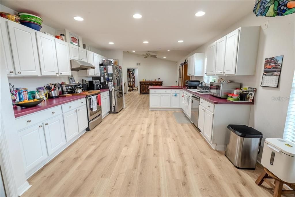 Interior, Kitchen, Recessed Lighting, Wood Texture Flooring