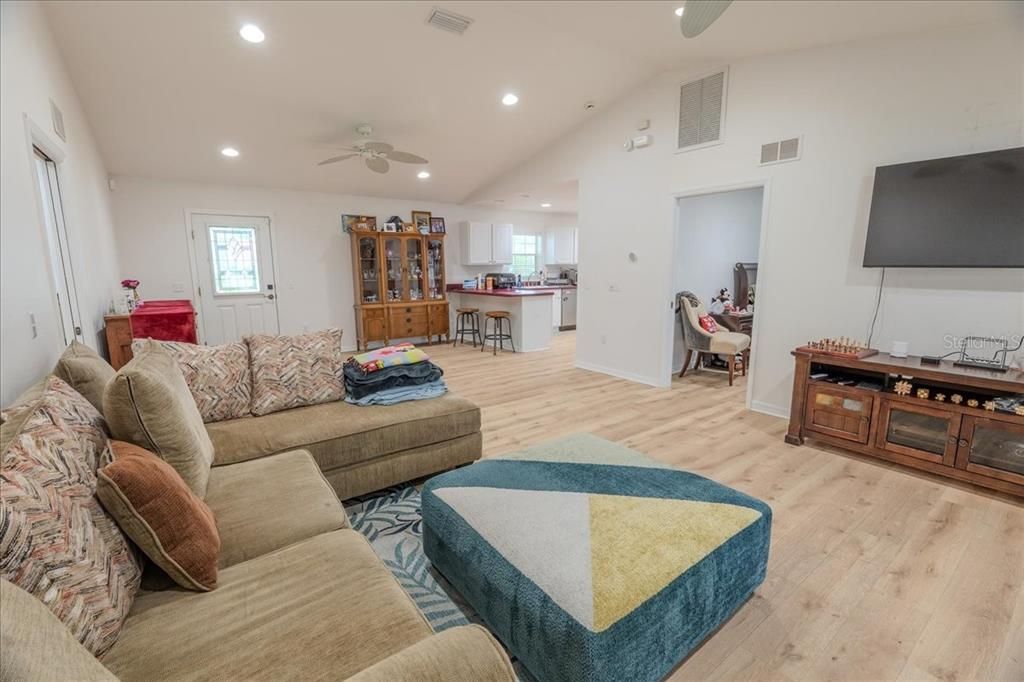 Interior, Kitchen, Living room, Recessed Lighting, Wood Texture Flooring