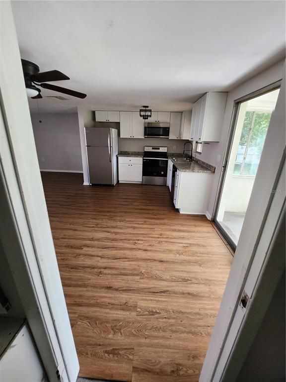 Interior, Kitchen, Stainless Steel Appliances, Wood Texture Flooring