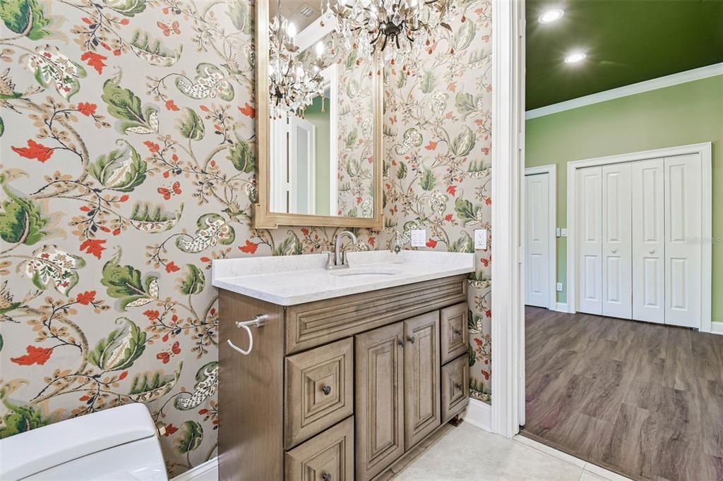 Bathroom, Interior, Recessed Lighting, Wood Texture Flooring