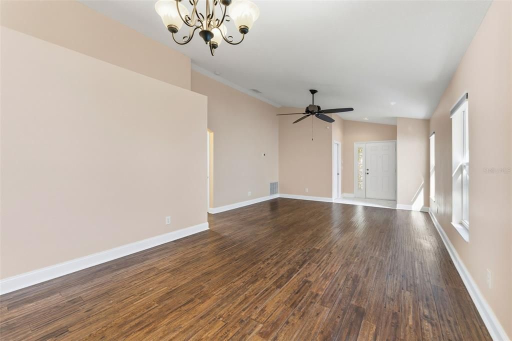 Empty room, Interior, Recessed Lighting, Wood Texture Flooring