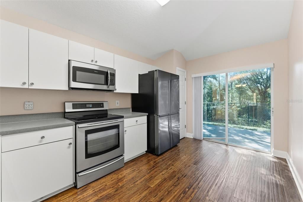 Interior, Kitchen, Stainless Steel Appliances, Wood Texture Flooring