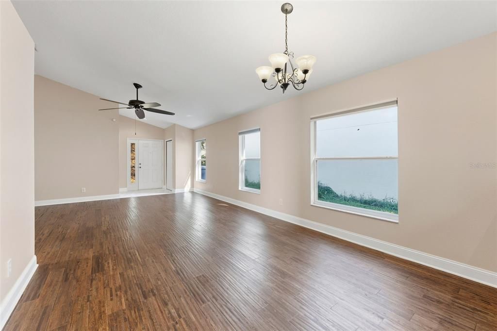 Chandelier, Empty room, Interior, Wood Texture Flooring