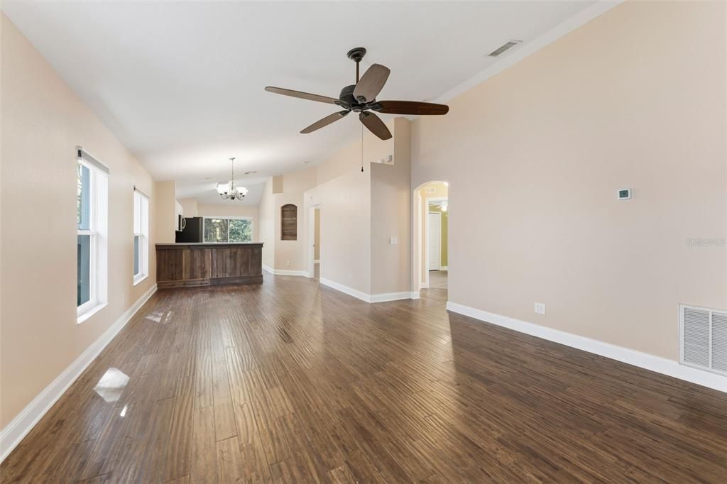Chandelier, Empty room, Interior, Wood Texture Flooring