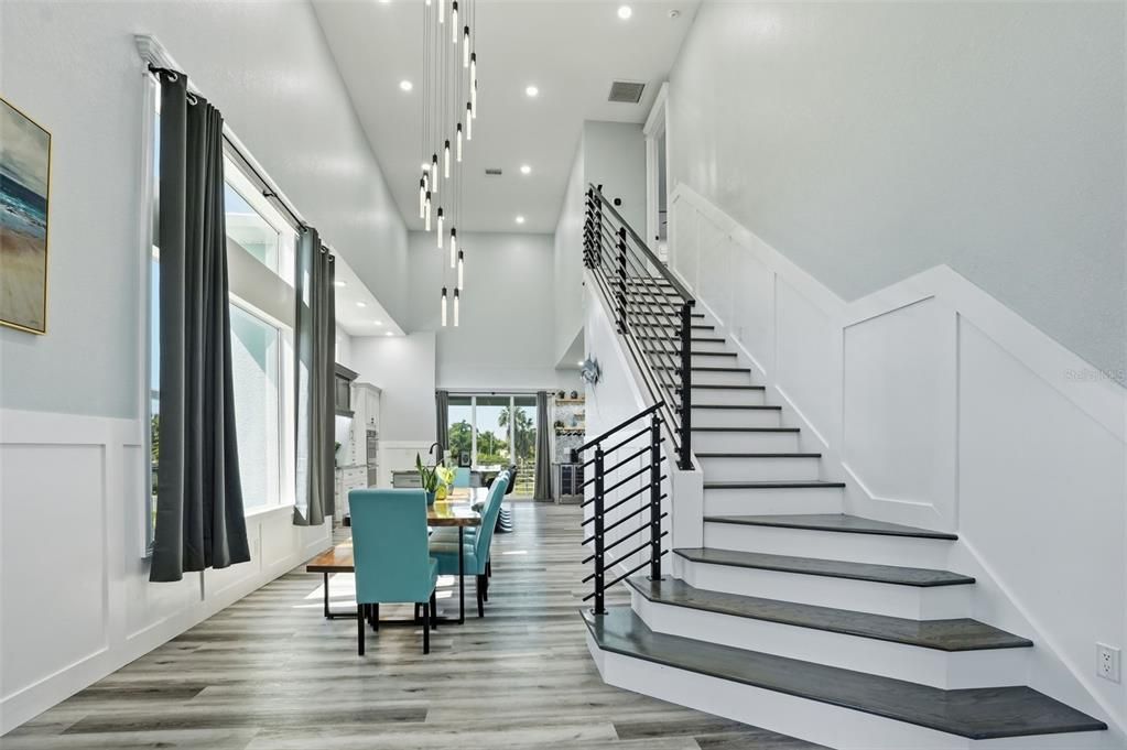 Dining room, Interior, Pendant Lights, Recessed Lighting, Wood Texture Flooring