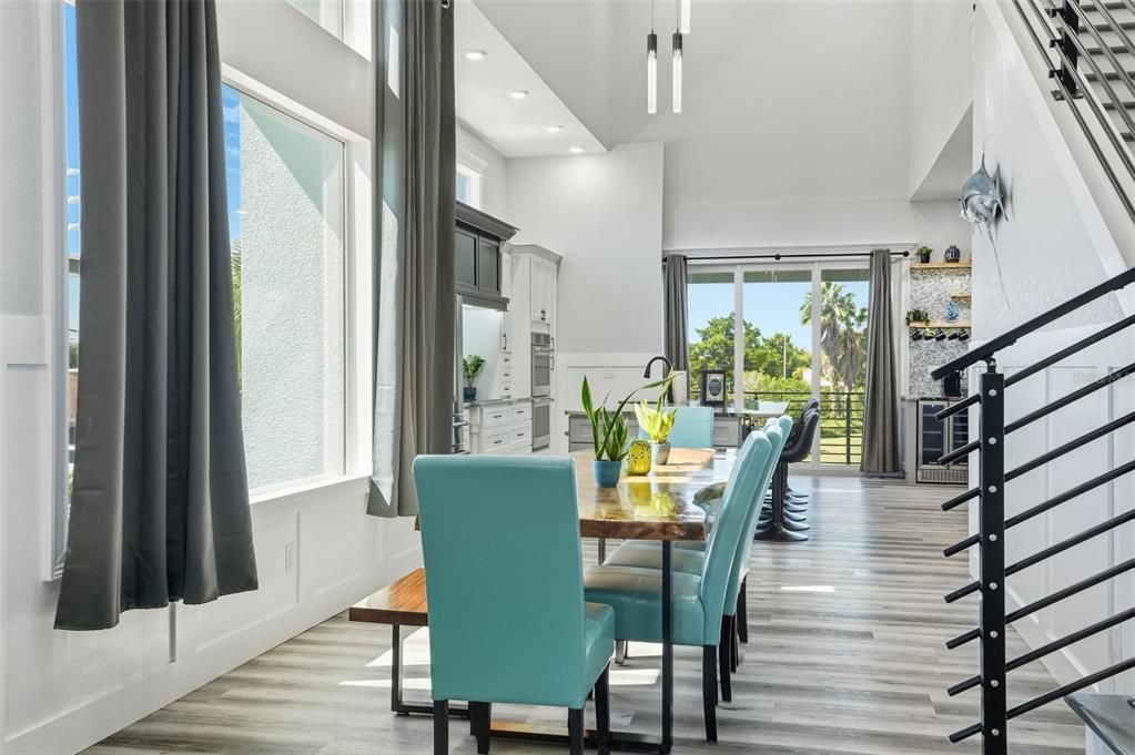 Dining room, Interior, Pendant Lights, Recessed Lighting, Wood Texture Flooring