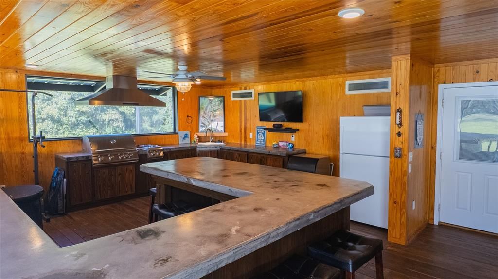 Interior, Kitchen, Recessed Lighting, Wooden Ceilings, Wood Texture Flooring, Wooden Walls