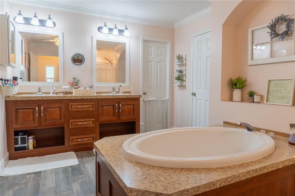 Bathroom, Dual Sink Vanities, Interior, Wood Texture Flooring