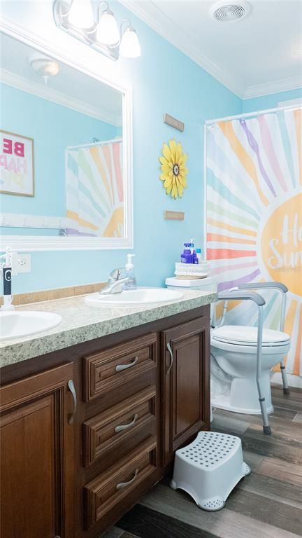 Bathroom, Dual Sink Vanities, Interior, Wood Texture Flooring