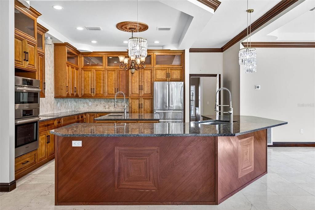 Chandelier, Interior, Kitchen, Pendant Lights, Recessed Lighting, Stainless Steel Appliances