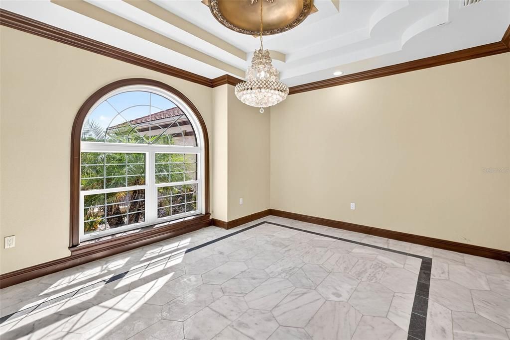 Chandelier, Empty room, Interior, Marble, Recessed Lighting