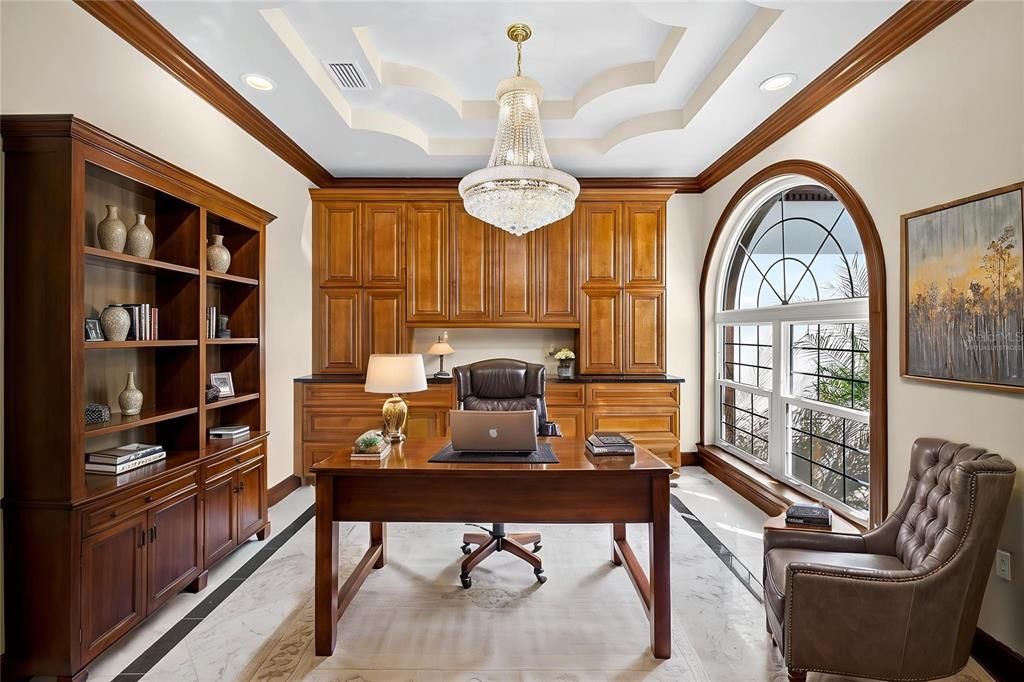 Chandelier, Home Office, Interior, Recessed Lighting