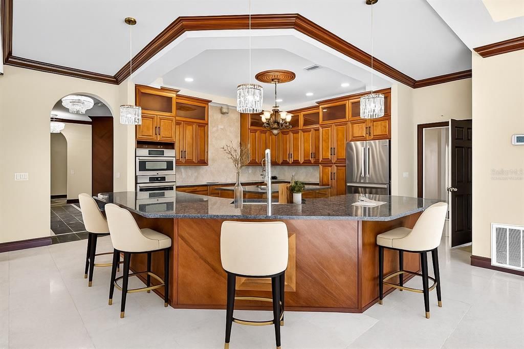 Chandelier, Interior, Kitchen, Pendant Lights, Recessed Lighting, Stainless Steel Appliances