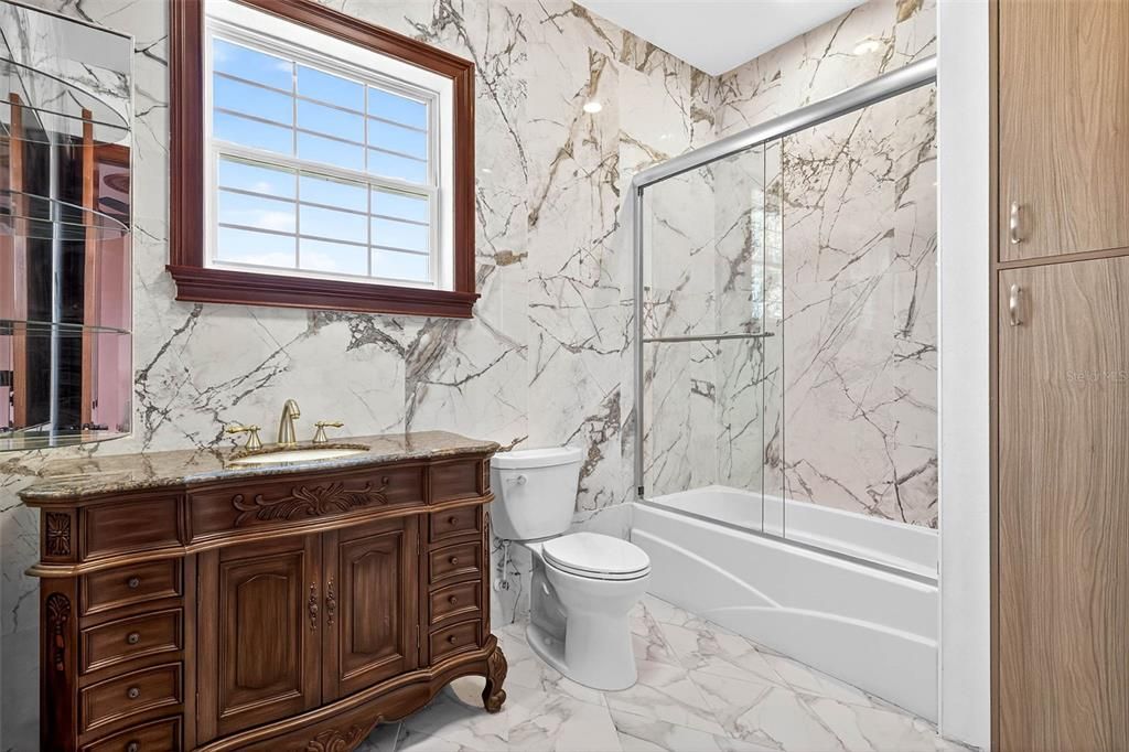 Bathroom, Glass Shower, Interior, Marble, Marble Walls