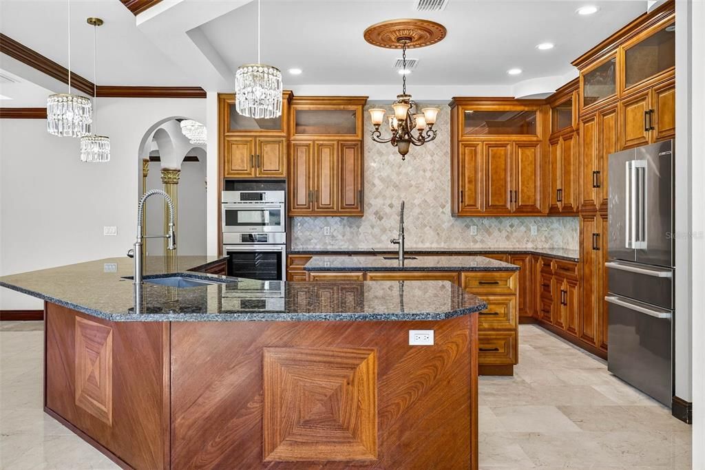 Chandelier, Interior, Kitchen, Pendant Lights, Recessed Lighting, Stainless Steel Appliances