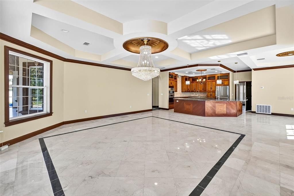 Chandelier, Interior, Kitchen, Marble, Recessed Lighting