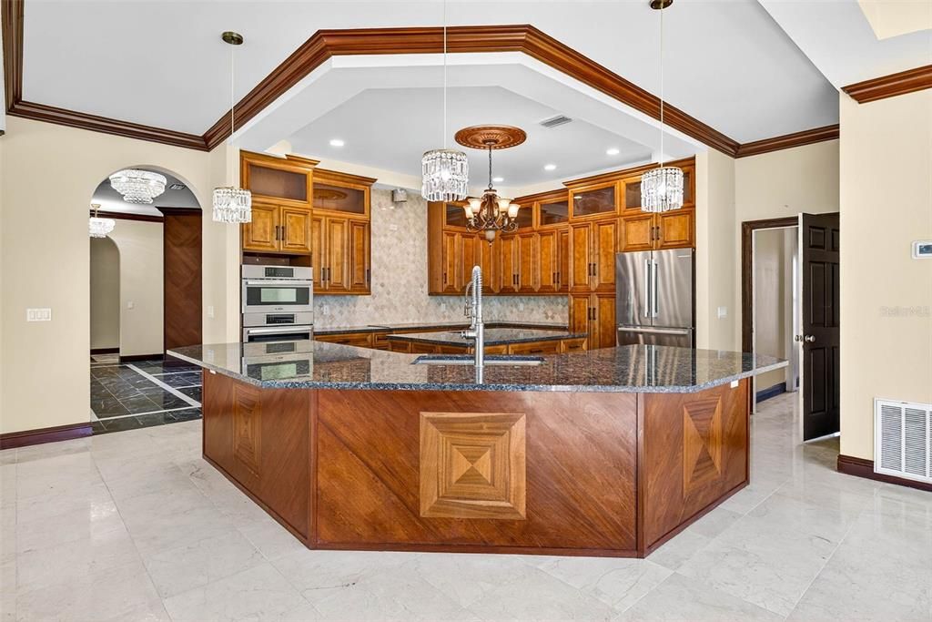 Chandelier, Interior, Kitchen, Pendant Lights, Recessed Lighting, Stainless Steel Appliances