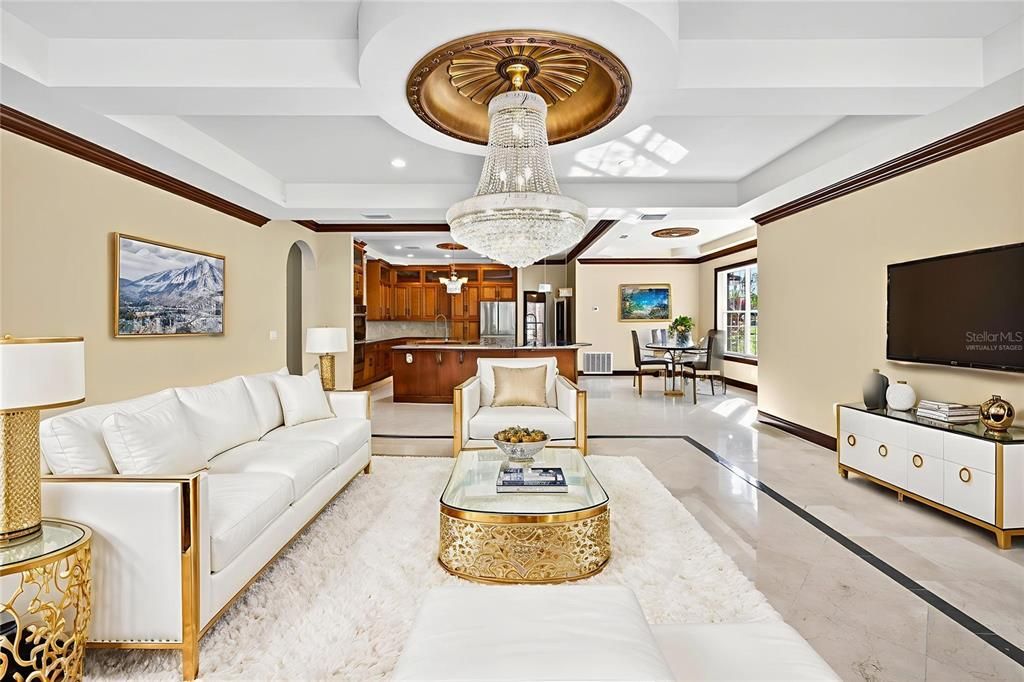 Chandelier, Dining room, Interior, Living room, Recessed Lighting