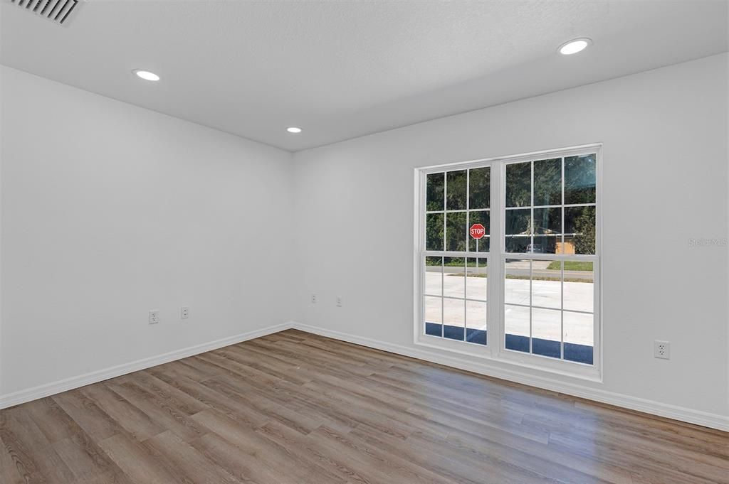 Empty room, Interior, Recessed Lighting, Wood Texture Flooring