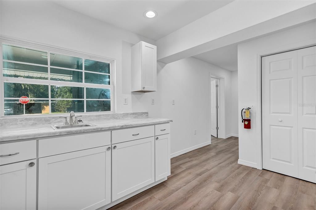 Interior, Kitchen, Recessed Lighting, Wood Texture Flooring