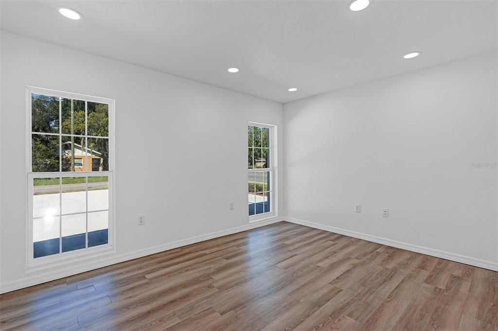 Empty room, Interior, Recessed Lighting, Wood Texture Flooring