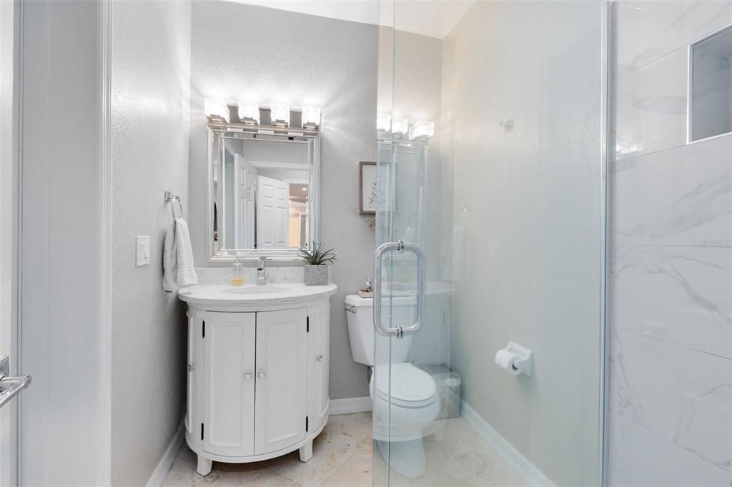 Bathroom, Glass Shower, Interior, Marble Walls