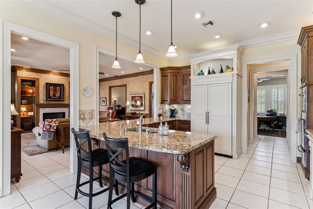 Fireplace, Interior, Kitchen, Living room, Pendant Lights, Recessed Lighting