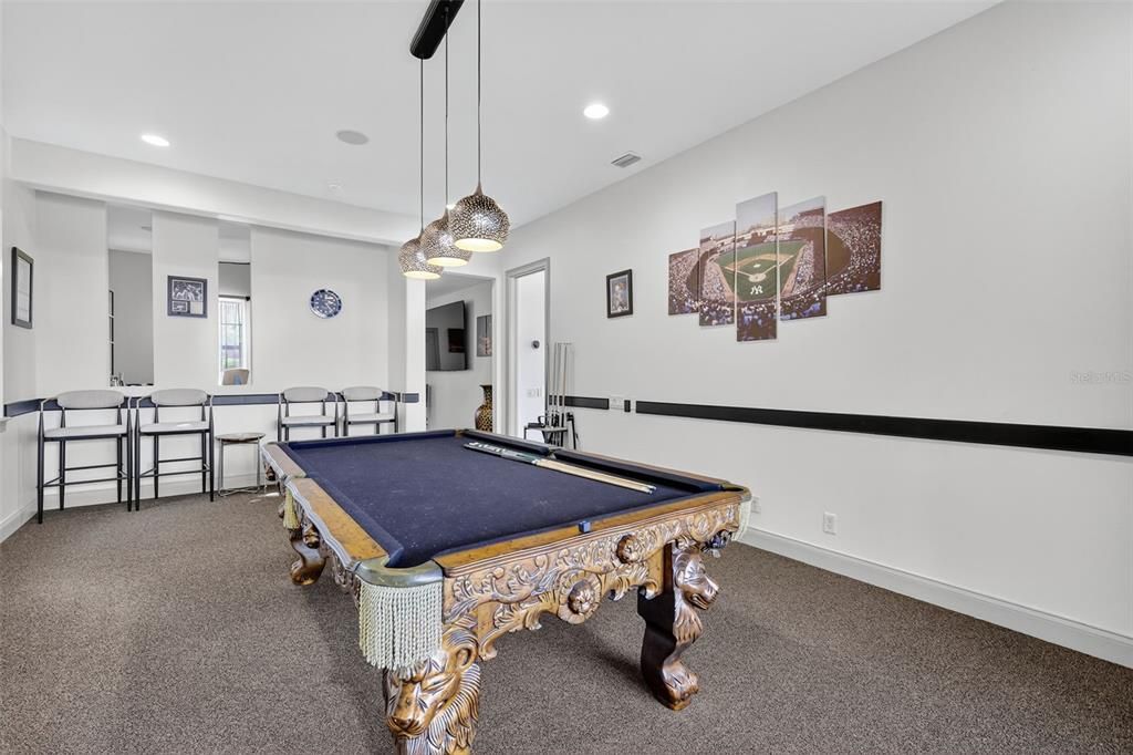 Billiard Table, Game Room, Interior, Pendant Lights, Recessed Lighting