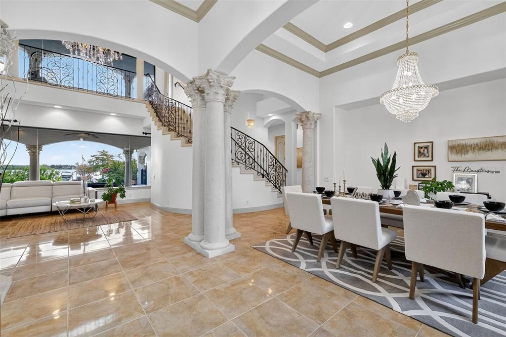 Chandelier, Dining room, Interior, Living room, Recessed Lighting