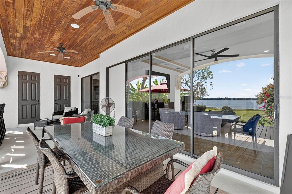 Dining room, Interior, Recessed Lighting, Water, Wooden Ceilings