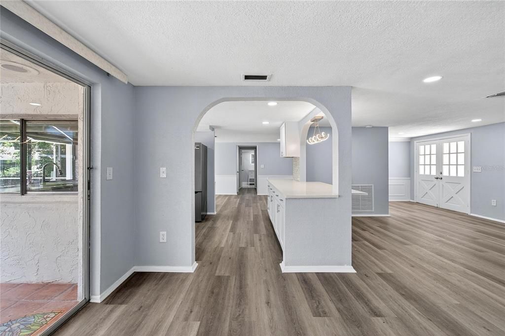 Interior, Kitchen, Recessed Lighting, Wood Texture Flooring