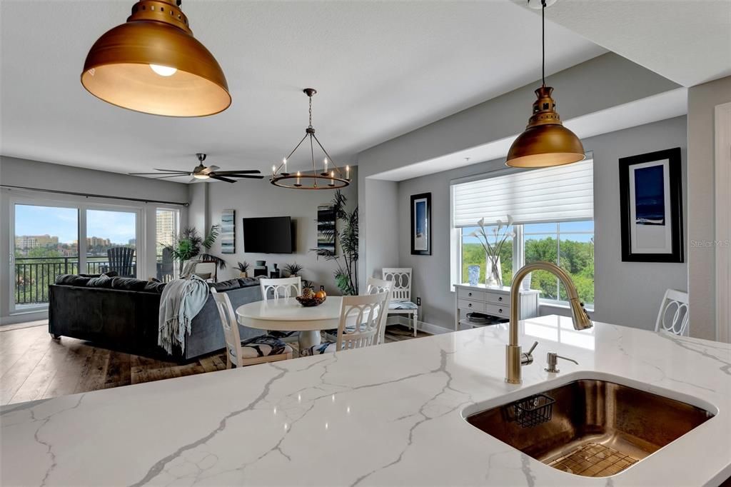 Chandelier, Dining room, Interior, Kitchen, Living room, Pendant Lights, Wood Texture Flooring