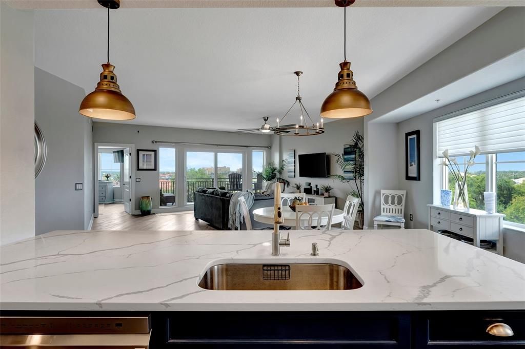 Dining room, Interior, Kitchen, Living room, Pendant Lights, Wood Texture Flooring