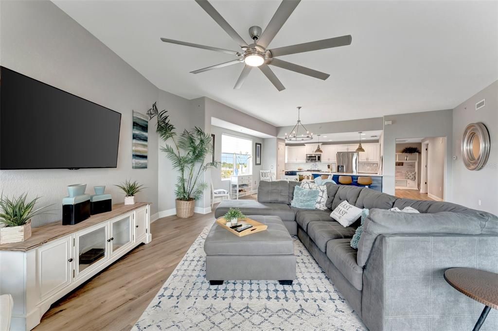 Interior, Kitchen, Living room, Pendant Lights, Stainless Steel Appliances, Wood Texture Flooring