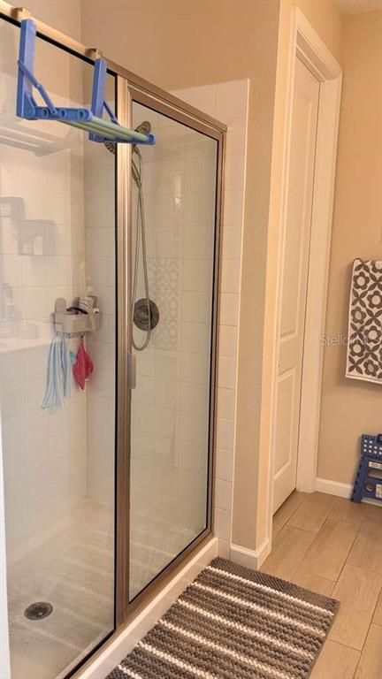 Bathroom, Glass Shower, Interior, Wood Texture Flooring