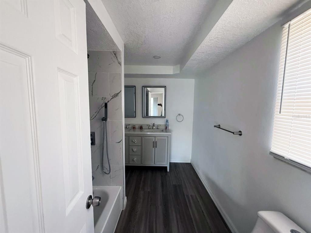 Bathroom, Interior, Marble Walls, Wood Texture Flooring