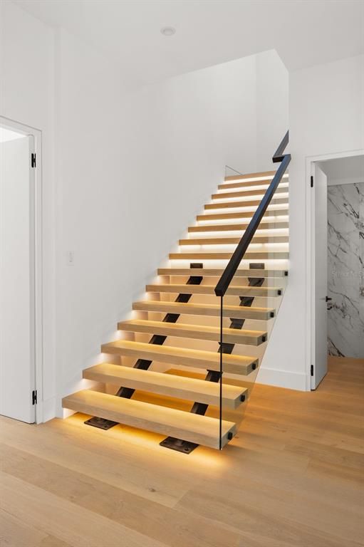 Interior, Marble Walls, Wood Texture Flooring