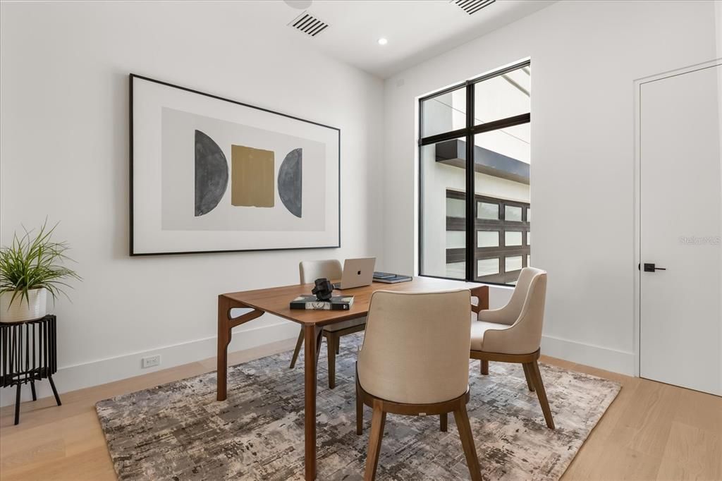 Home Office, Interior, Recessed Lighting, Wood Texture Flooring