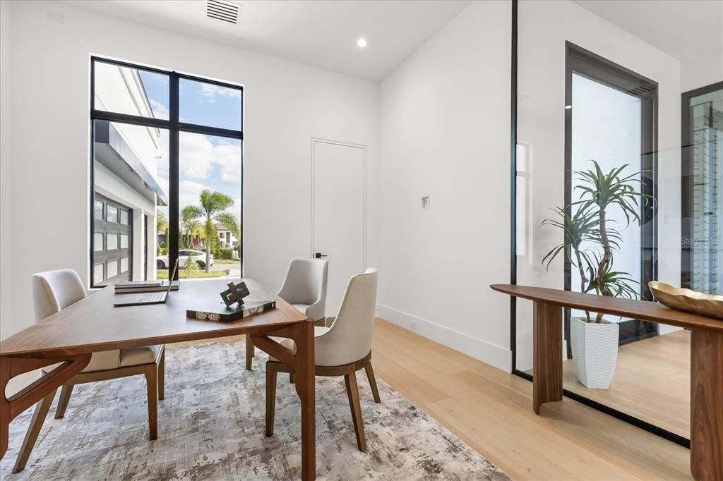 Home Office, Interior, Recessed Lighting, Wood Texture Flooring