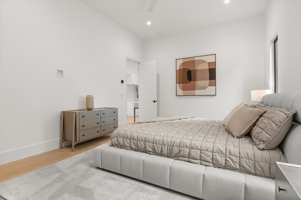 Bedroom, Interior, Recessed Lighting, Wood Texture Flooring