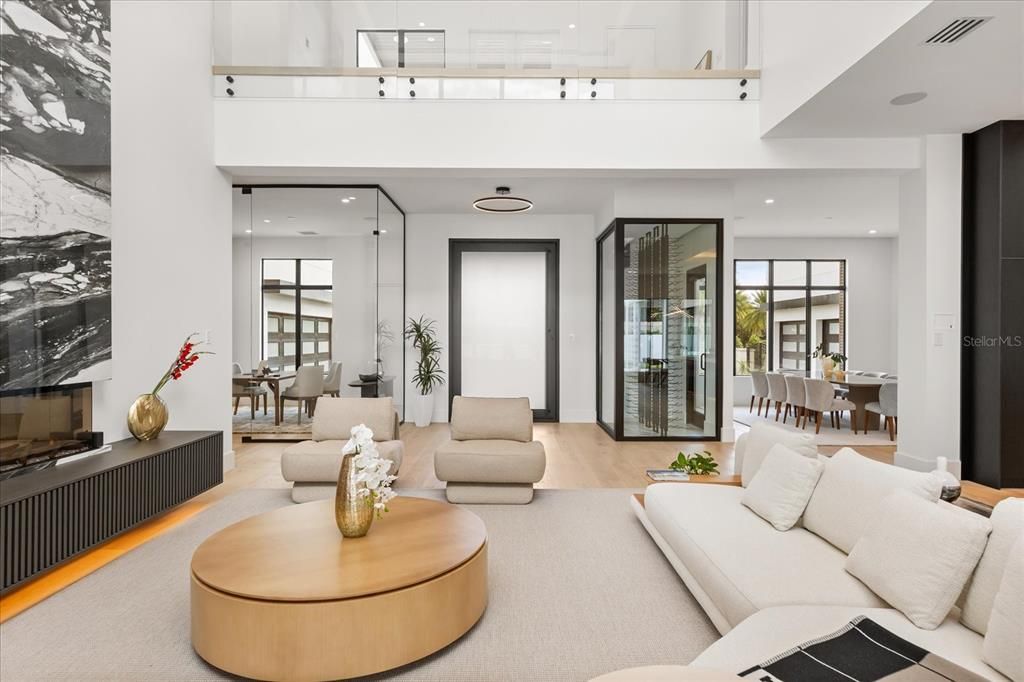 Dining room, Interior, Living room, Recessed Lighting, Wood Texture Flooring