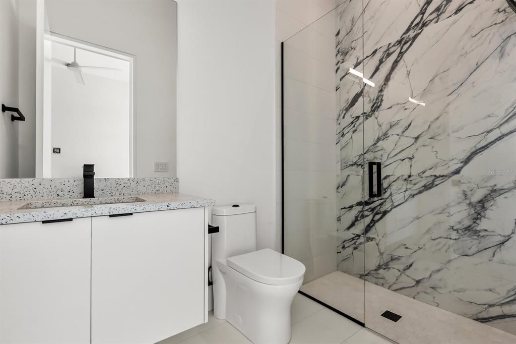 Bathroom, Glass Shower, Interior, Marble Walls