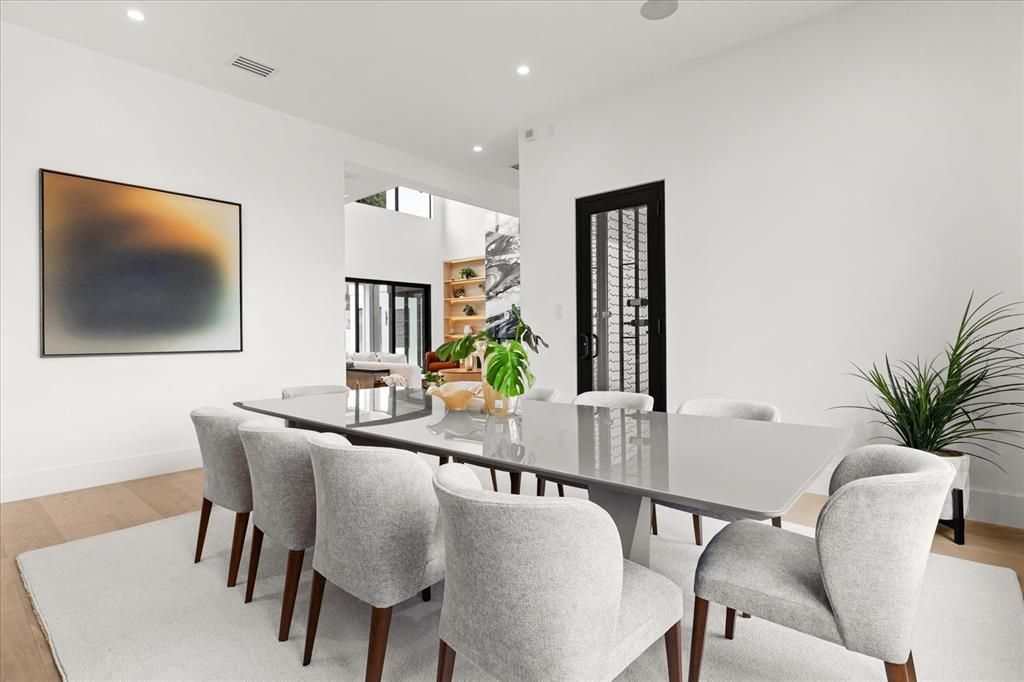 Dining room, Interior, Recessed Lighting, Wood Texture Flooring