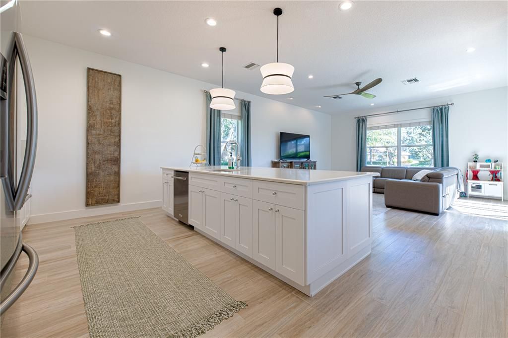 Interior, Kitchen, Living room, Pendant Lights, Recessed Lighting, Stainless Steel Appliances, Wood Texture Flooring